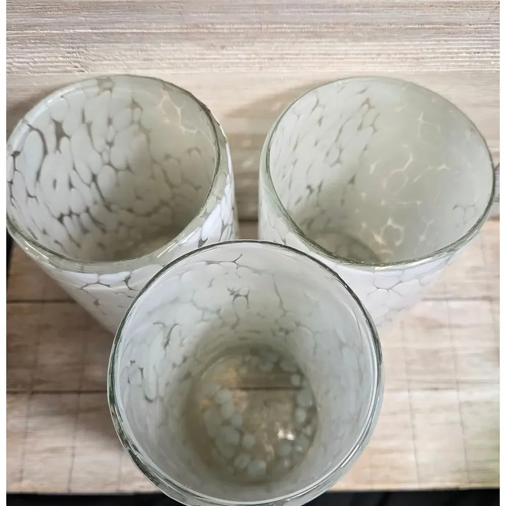 Hand Blown White Frit Glass Tumblers Set of 3 Confetti Art Glass 5
